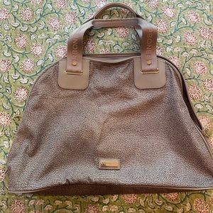 A beautiful substantial nylon bag in hard-to-find gray print from Borbonese